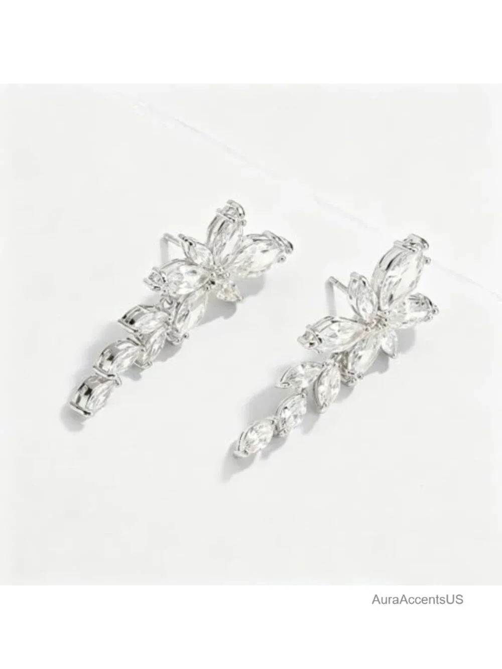 Silver Drop Dangle Earrings, CZ Rhinestone Crystal Bridal Wedding Promise